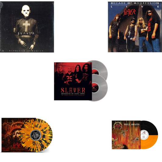 Slayer - Hell Awaits (Transparent Orange & Black Split LP Vinyl) & Diabolus In Musica & Live: Decade Of Aggression & Repentless (Trans Orange Yellow Black Splatter LP Vinyl) & Monsters Of Rock 1994 (2LP/140G/Clear Vinyl)