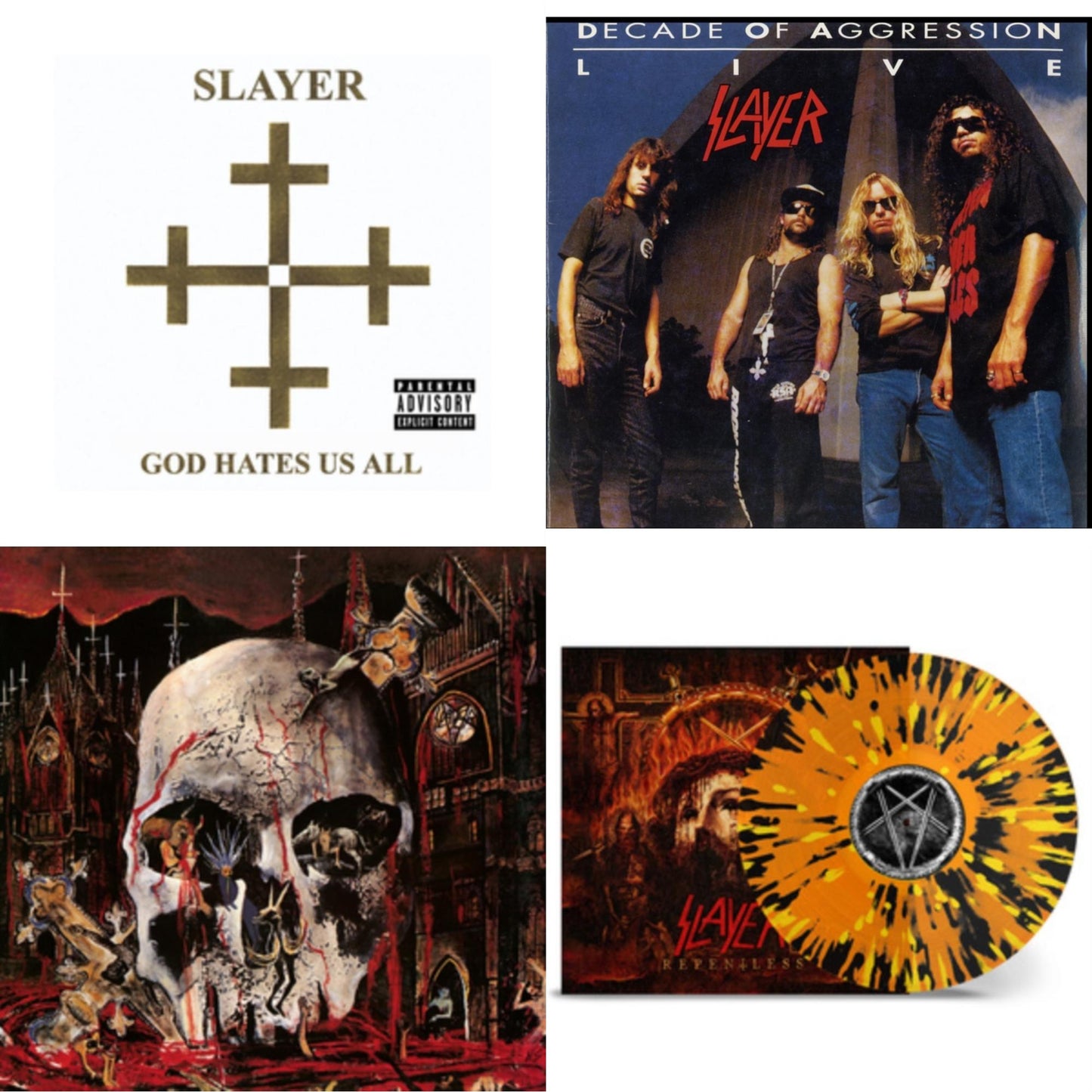 Slayer - God Hates Us All & Live: Decade Of Aggression & South Of Heaven & Repentless (Trans Orange Yellow Black Splatter LP Vinyl)