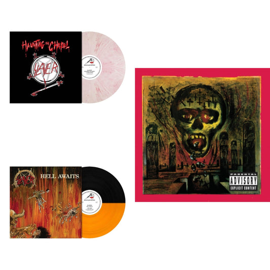 Slayer - Haunting The Chapel (Red & White Marbled LP Vinyl) & Hell Awaits (Transparent Orange & Black Split LP Vinyl) & Seasons In Abyss