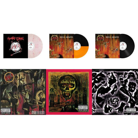 Slayer - Haunting The Chapel (Red & White Marbled LP Vinyl) & Hell Awaits (Transparent Orange & Black Split LP Vinyl) & Hell Awaits (180G) & Reign In Blood & Seasons In Abyss & Undisputed Attitude