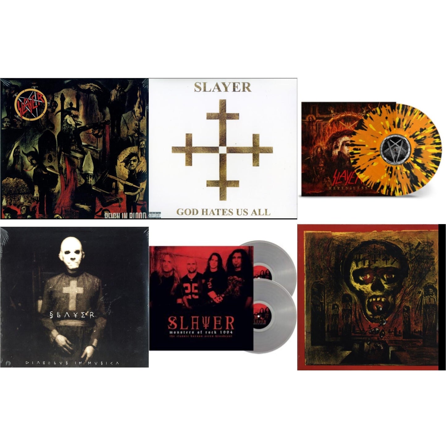 Slayer - Diabolus In Musica & God Hates Us All & Reign In Blood & Seasons In Abyss & Repentless (Trans Orange Yellow Black Splatter LP Vinyl) & Monsters Of Rock 1994 (2LP/140G/Clear Vinyl)