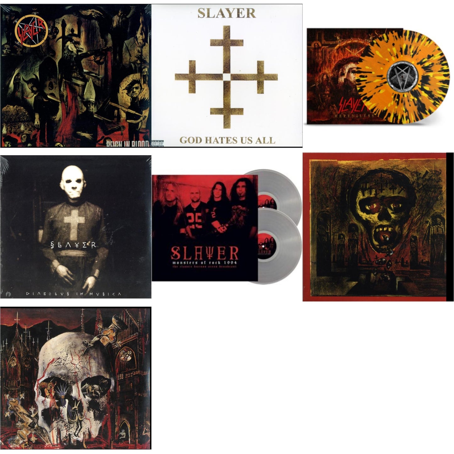 Slayer - Diabolus In Musica & God Hates Us All & Reign In Blood & Seasons In Abyss & South Of Heaven & Repentless (Trans Orange Yellow Black Splatter LP Vinyl) & Monsters Of Rock 1994 (2LP/140G/Clear Vinyl)