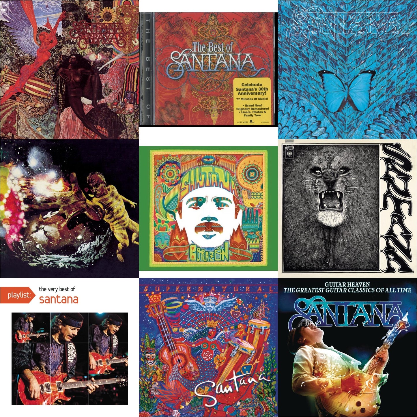 Santana - Abraxas & Best Of Santana & Borboletta & Santana Iii & Corazon & Santana & Playlist: Very Best Of Santana & Supernatural & Guitar Heaven: Greatest Guitar Classics Of All Time - CD Bundle