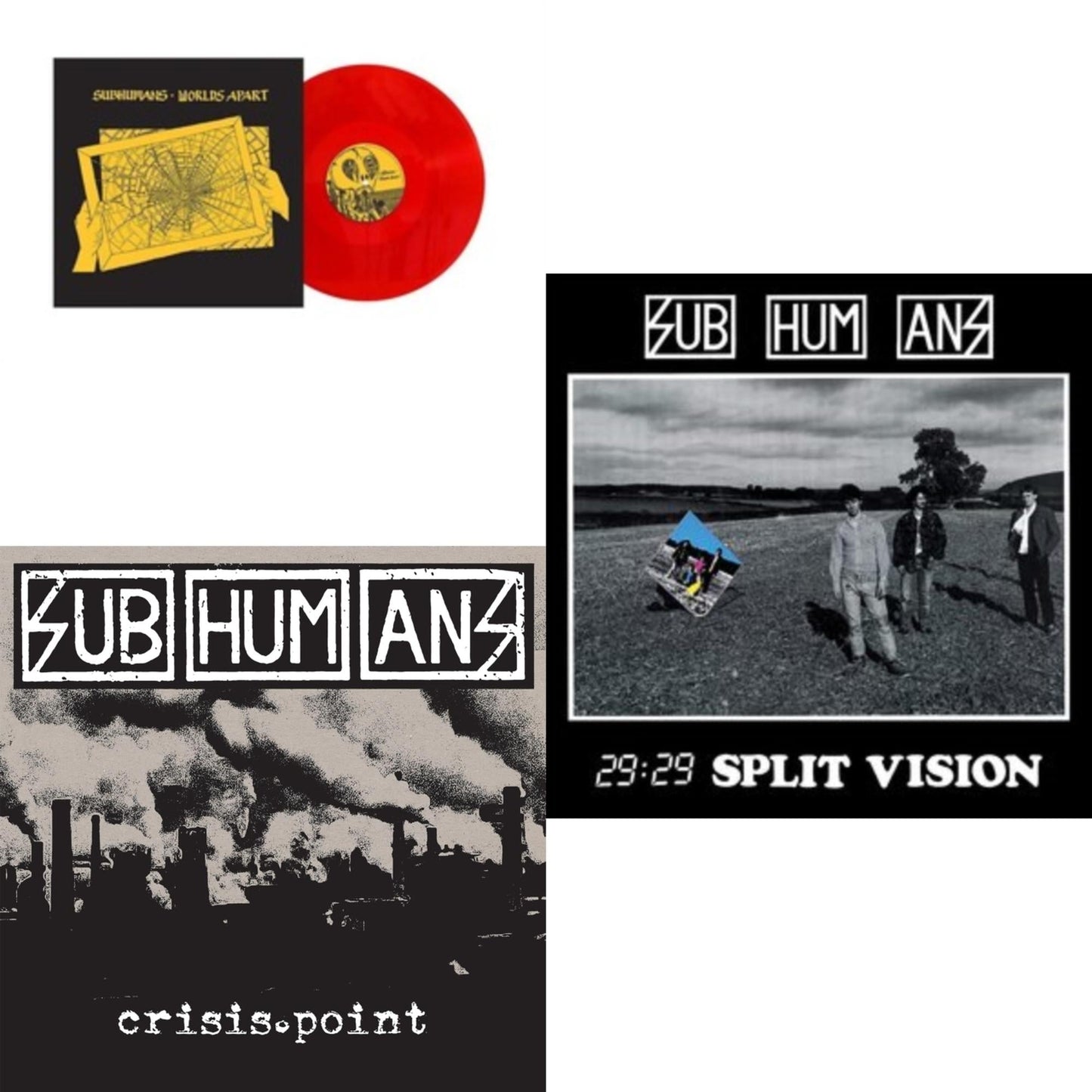 Subhumans - Worlds Apart (Red LP Vinyl) & 29:29 Split Vision & Crisis Point (White & Black Galaxy LP Vinyl)