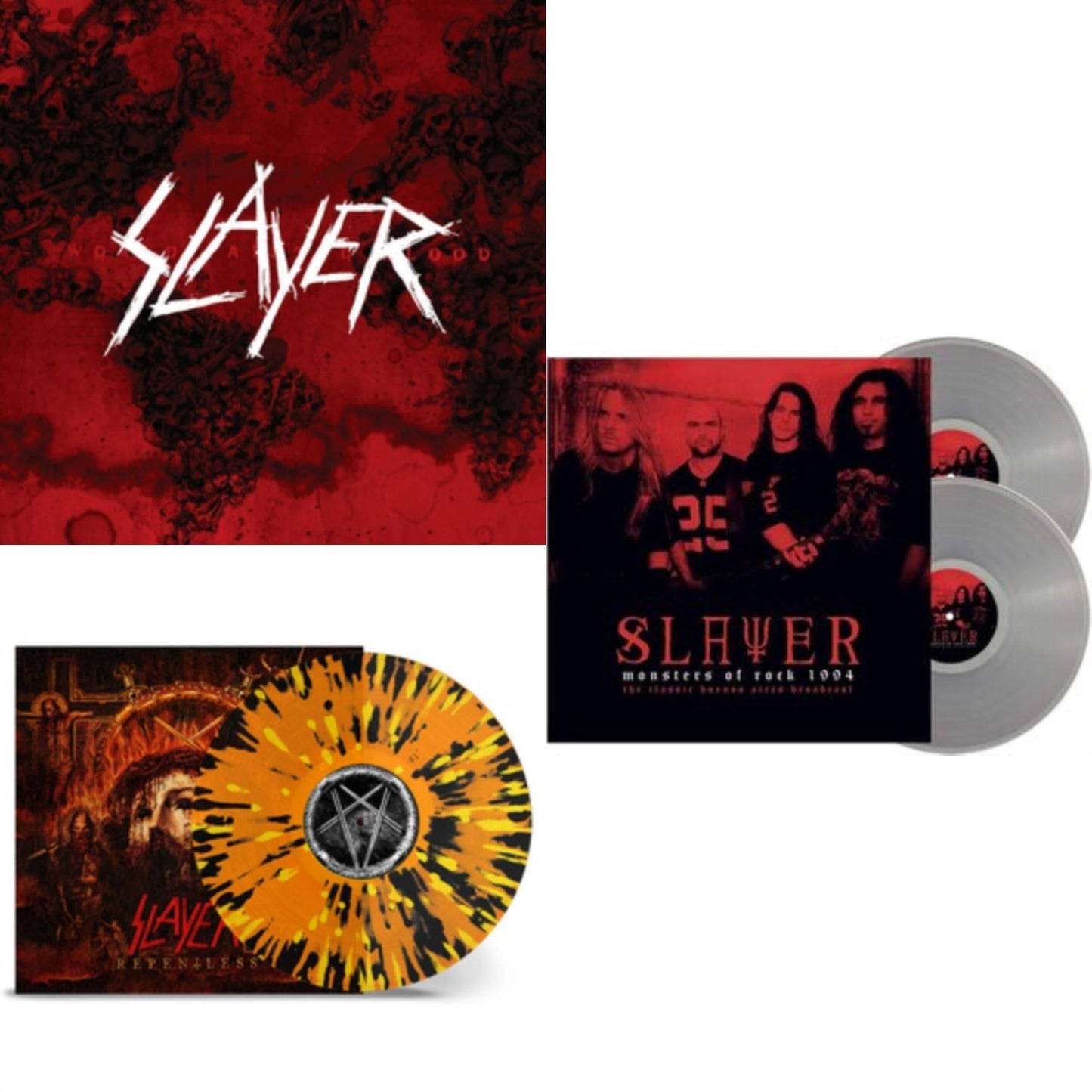 Slayer - World Painted Blood & Repentless (Trans Orange Yellow Black Splatter LP Vinyl) & Monsters Of Rock 1994 (2LP/140G/Clear Vinyl)