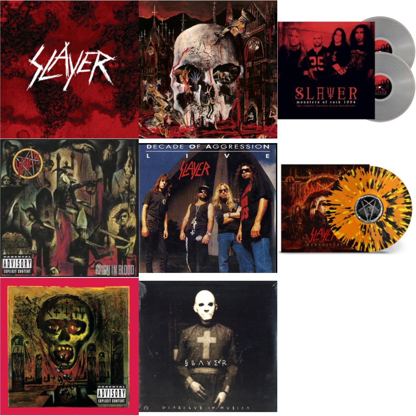 Slayer - Diabolus In Musica & Live: Decade Of Aggression & Reign In Blood & Seasons In Abyss & South Of Heaven & World Painted Blood & Repentless (Trans Orange Yellow Black Splatter LP Vinyl) & Monsters Of Rock 1994 (2LP/140G/Clear Vinyl)