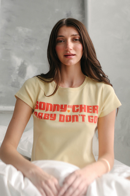 Sonny & Cher Baby Don't Go Womens Baby Tee Shirt Yellow