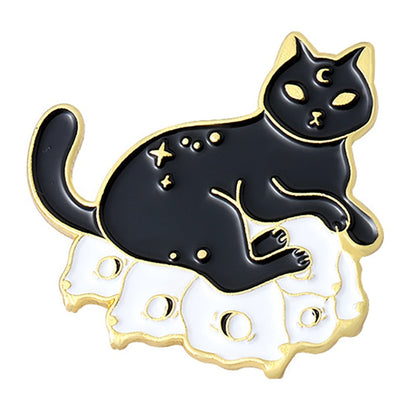 Funny Cat Skull Enamel Badge For Halloween