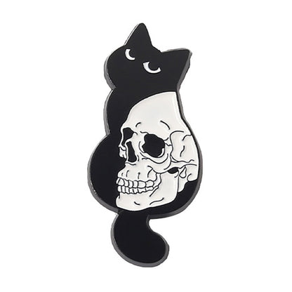 Funny Cat Skull Enamel Badge For Halloween