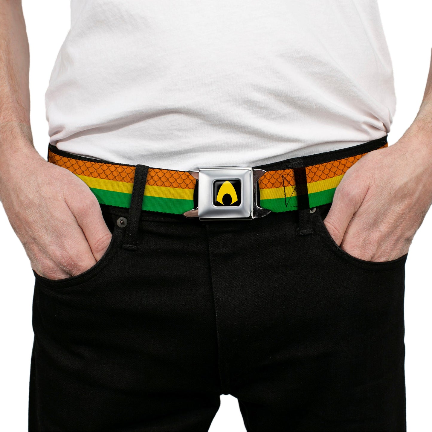 Aquaman Rasta Logo Full Color Black Yellow Seatbelt Belt