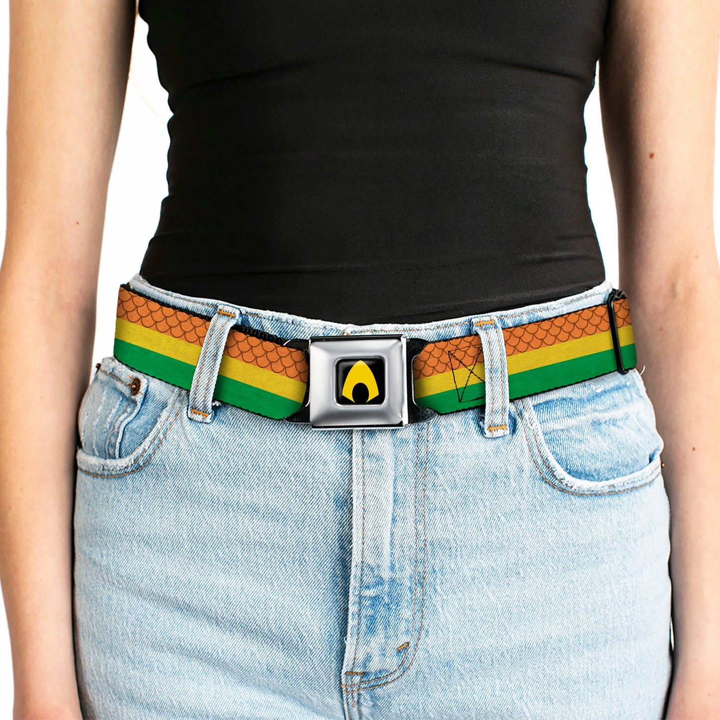 Aquaman Rasta Logo Full Color Black Yellow Seatbelt Belt