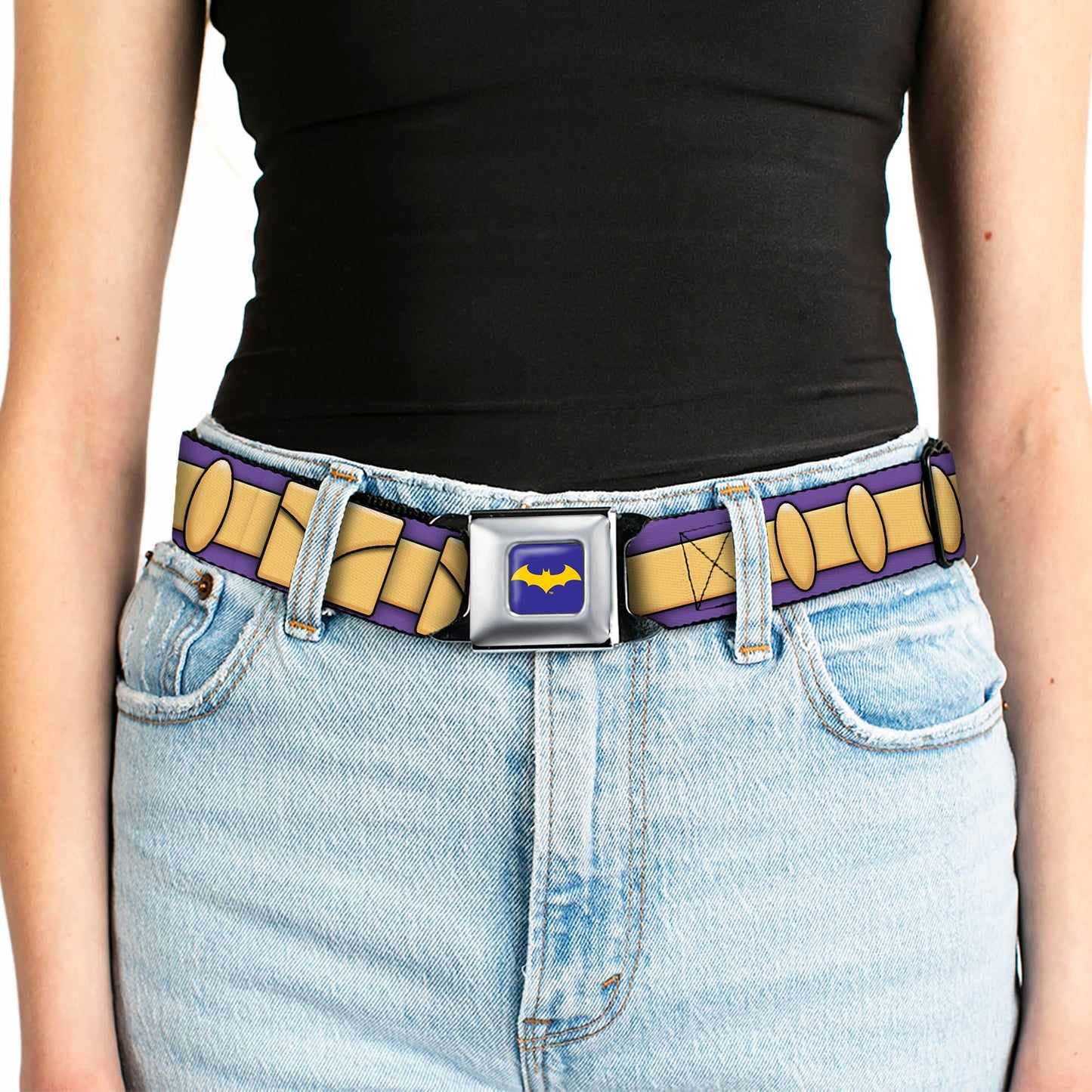 Batgirl Bat Logo Full Color Purple Gold Seatbelt Belt