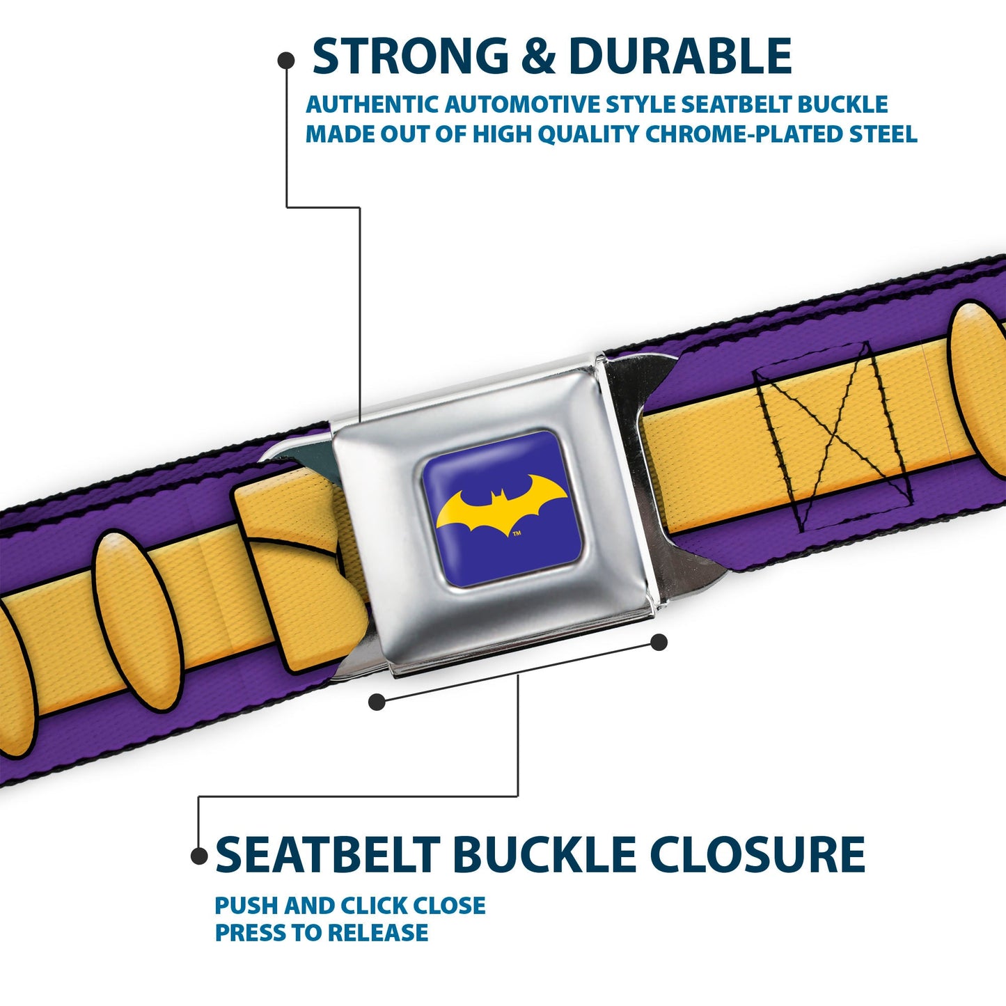 Batgirl Bat Logo Full Color Purple Gold Seatbelt Belt