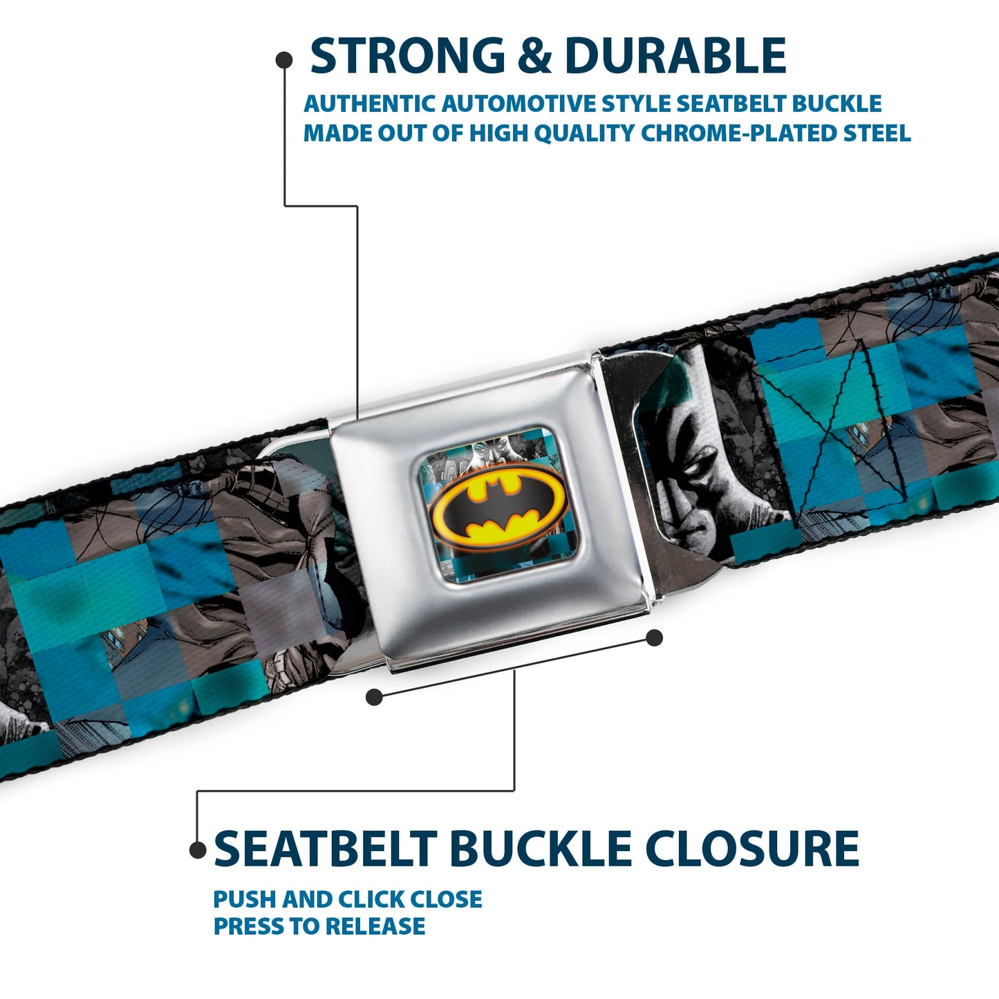 Batman Detective Comics Bat Shield Glow Checkers Seatbelt Belt