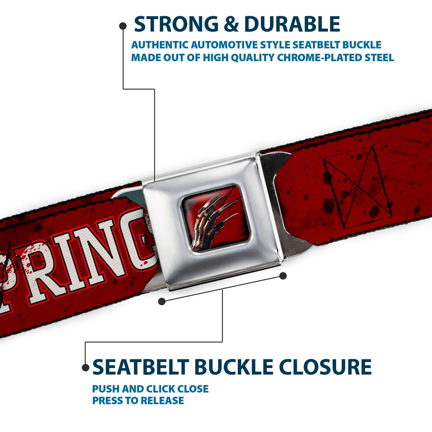Nightmare On Elm Street Freddy's Blade Hand Blood Splatter Seatbelt Belt