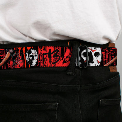 Friday Yhe 13th Jason Mask Blood Splatter Seatbelt Belt