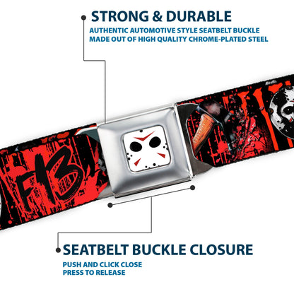 Friday Yhe 13th Jason Mask Blood Splatter Seatbelt Belt