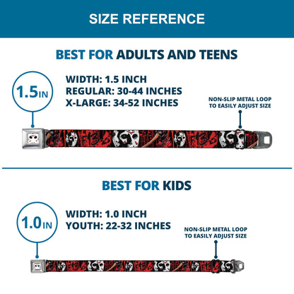 Friday Yhe 13th Jason Mask Blood Splatter Seatbelt Belt