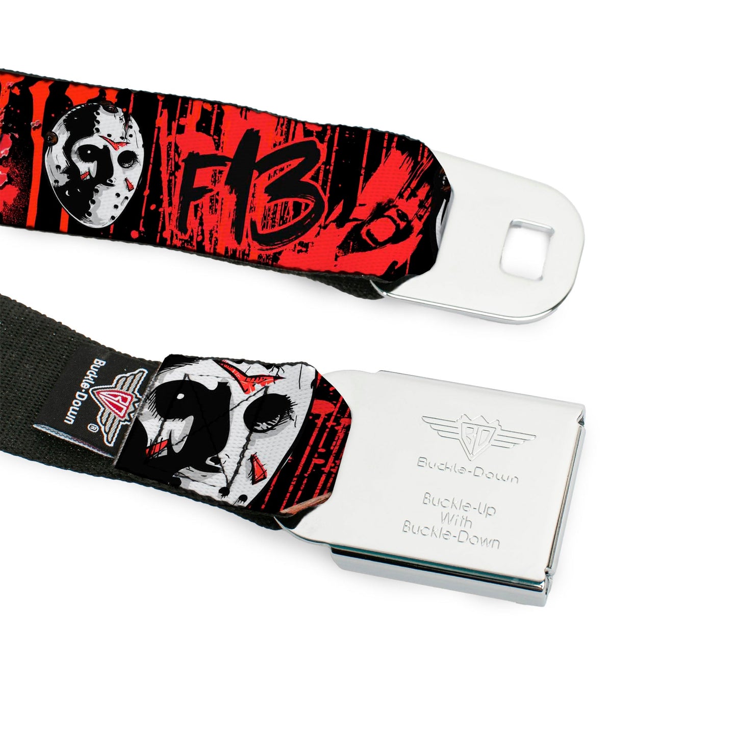 Friday Yhe 13th Jason Mask Blood Splatter Seatbelt Belt