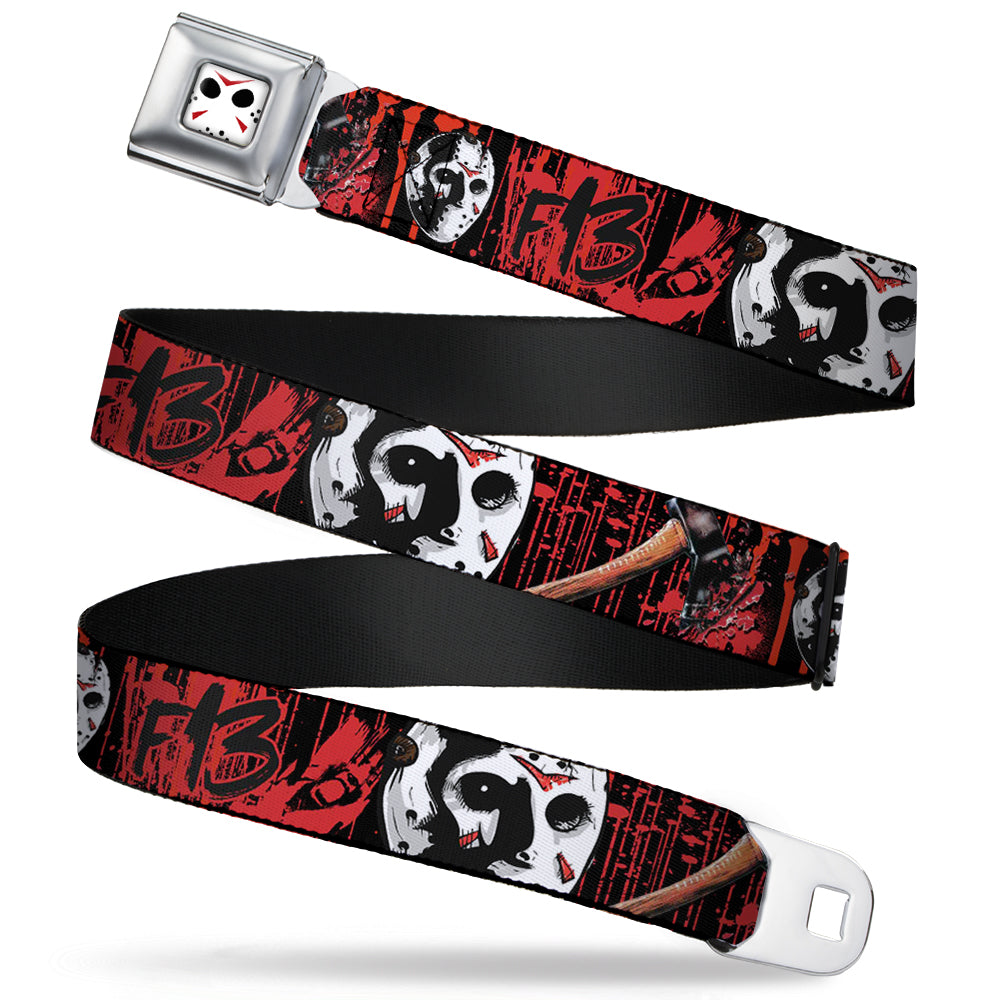 Friday Yhe 13th Jason Mask Blood Splatter Seatbelt Belt