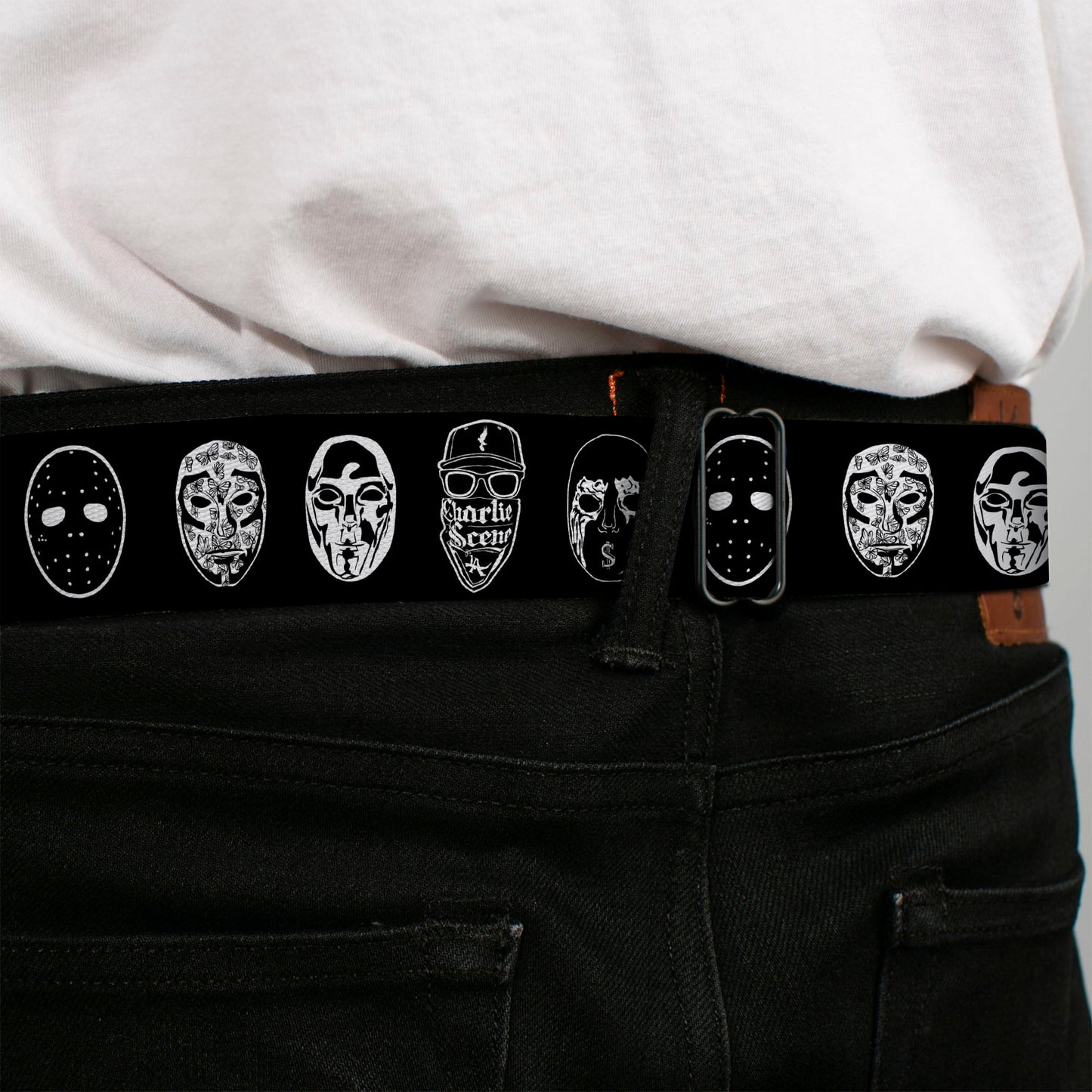 Hollywood Undead Mask Icons Scattered Seatbelt Belt
