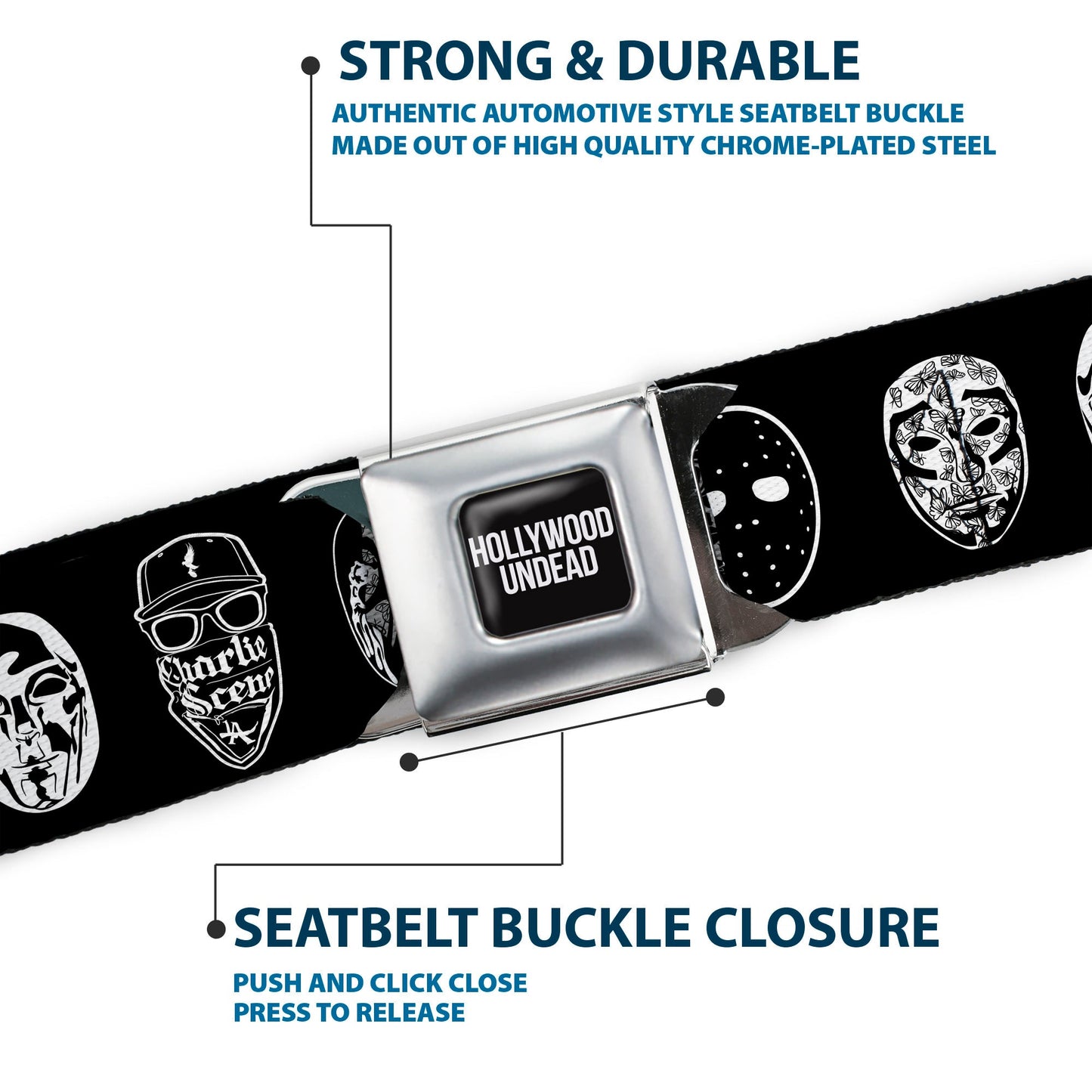 Hollywood Undead Mask Icons Scattered Seatbelt Belt