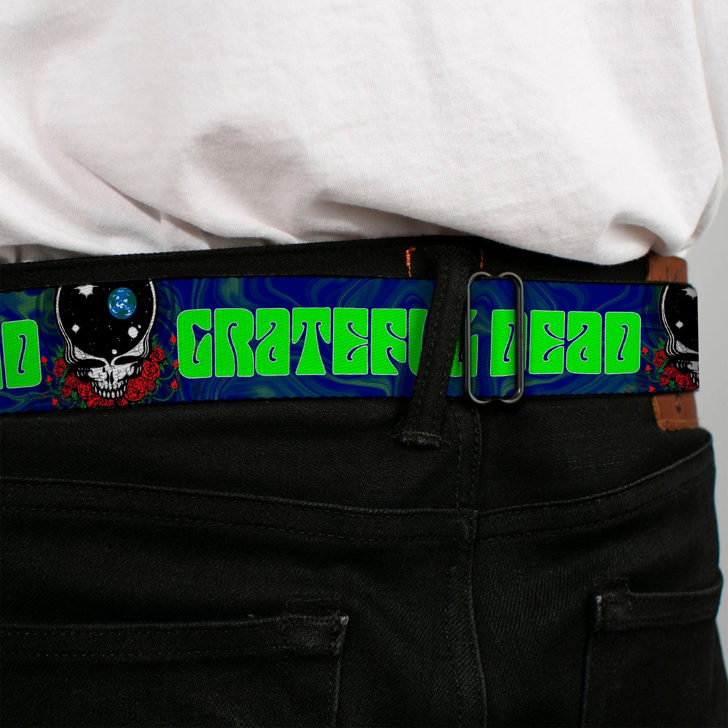Grateful Dead Space Your Face Silver Black Seatbelt Belt