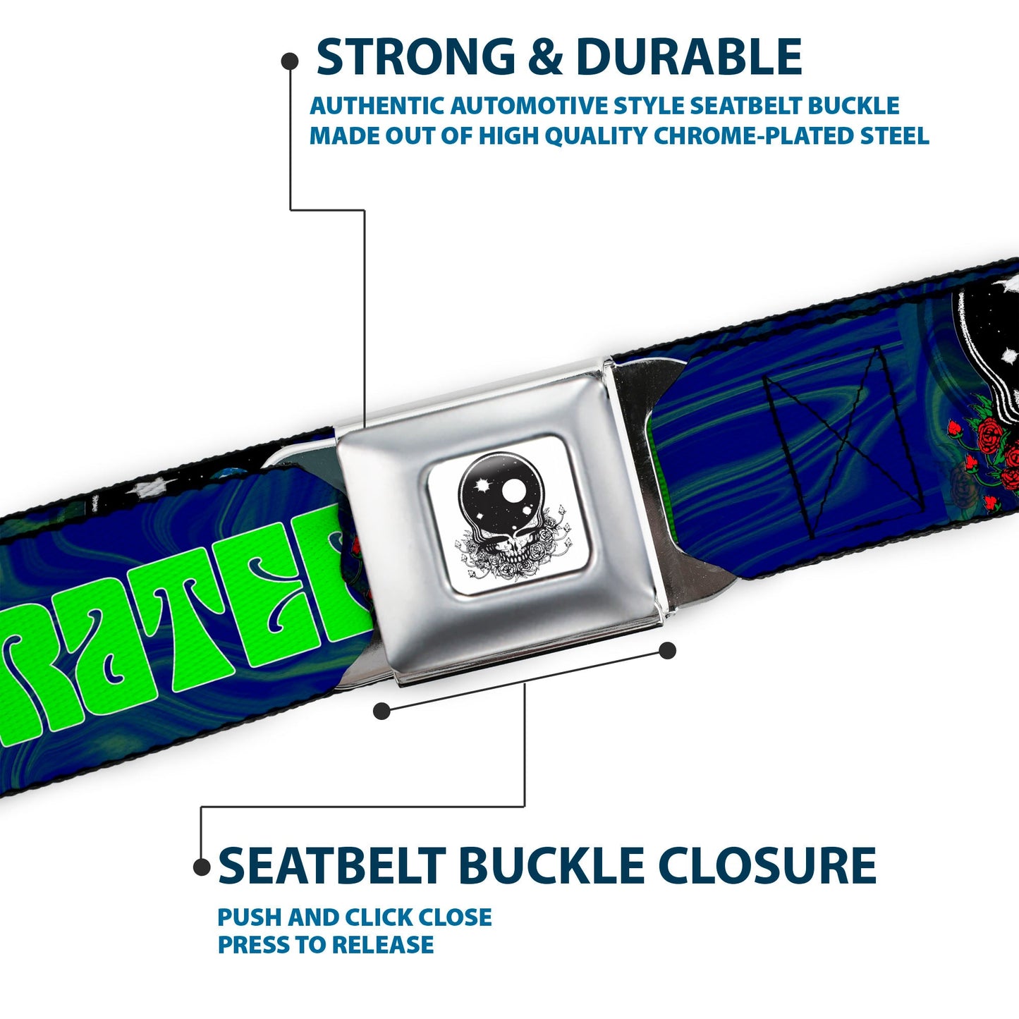 Grateful Dead Space Your Face Silver Black Seatbelt Belt