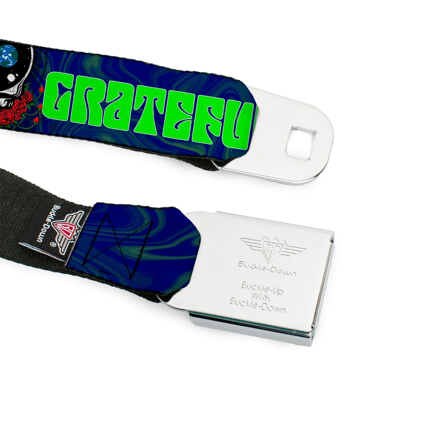 Grateful Dead Space Your Face Silver Black Seatbelt Belt