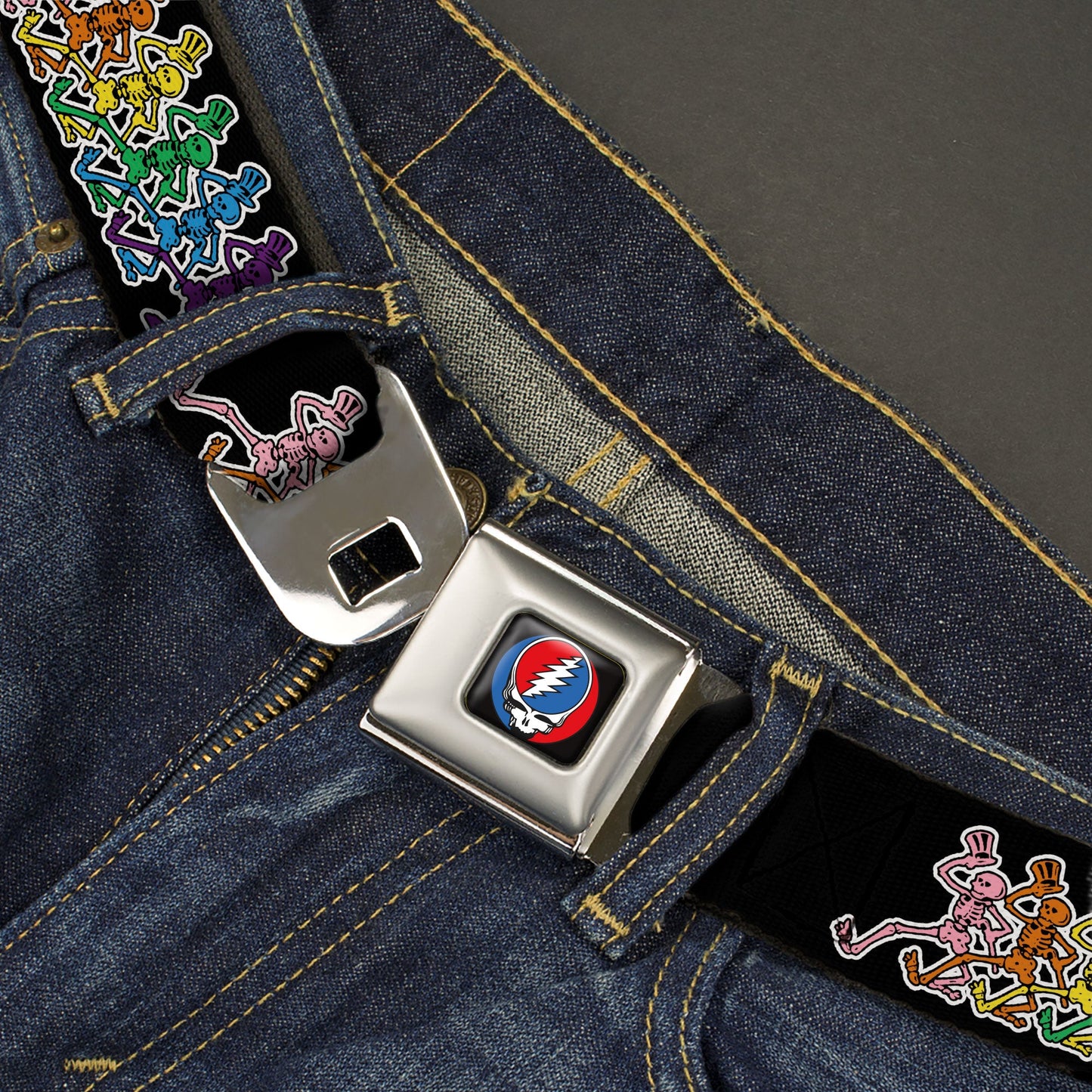 Grateful Dead Dancing Skeletons Black Seatbelt Belt