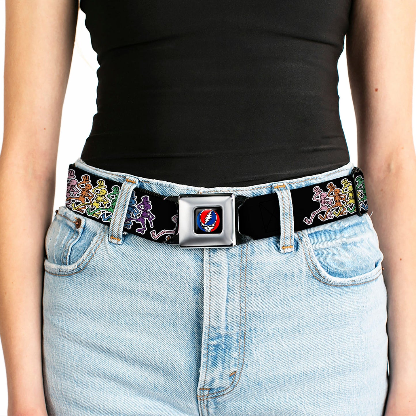 Grateful Dead Dancing Skeletons Black Seatbelt Belt