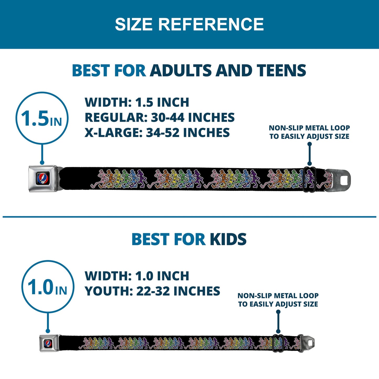 Grateful Dead Dancing Skeletons Black Seatbelt Belt