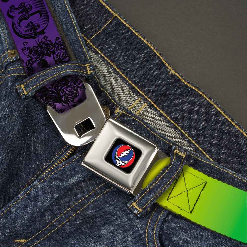 Grateful Dead Skull and Roses Rainbow Seatbelt Belt
