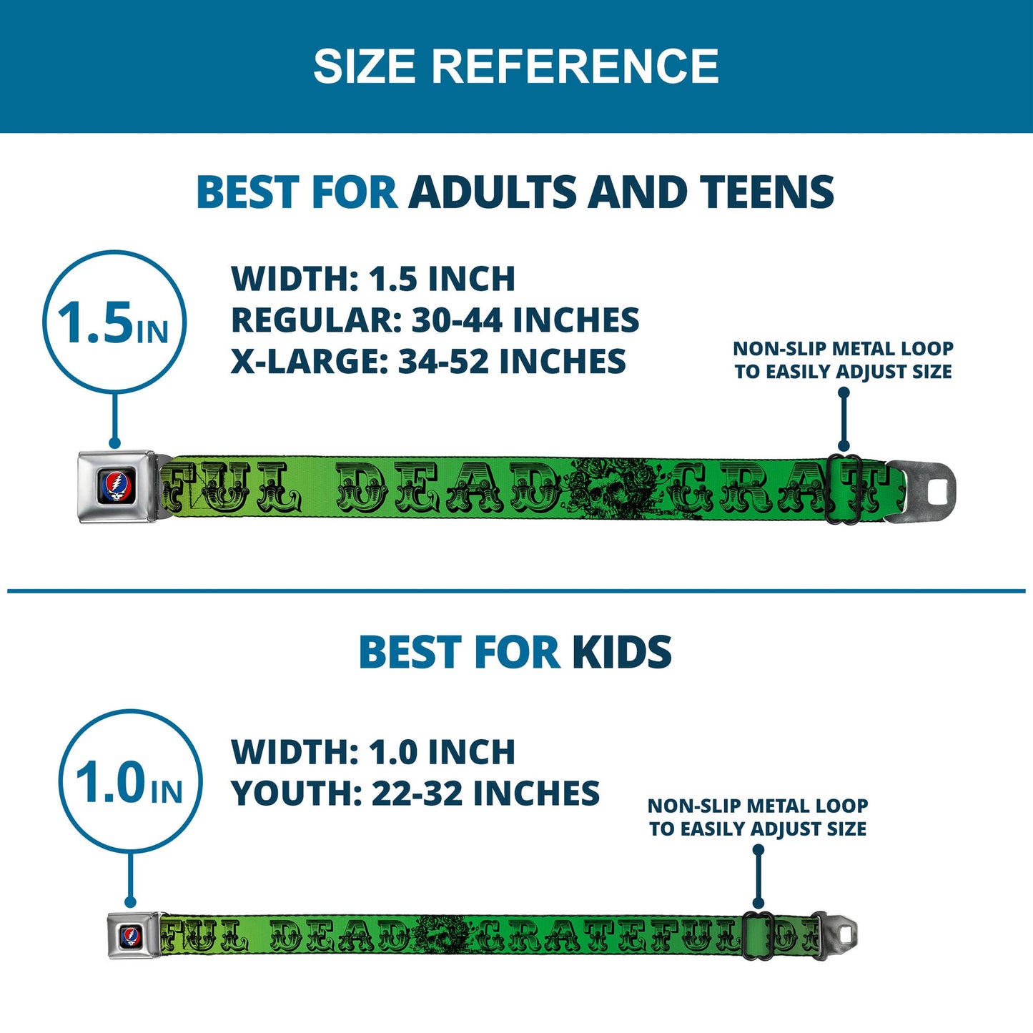 Grateful Dead Skull and Roses Rainbow Seatbelt Belt