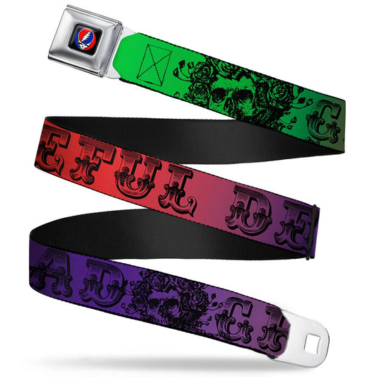 Grateful Dead Skull and Roses Rainbow Seatbelt Belt