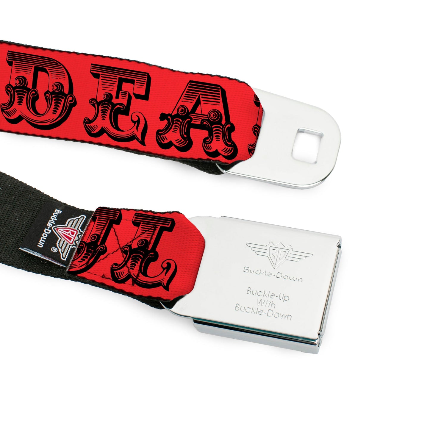 Grateful Dead Text With Skull and Roses Red Belt