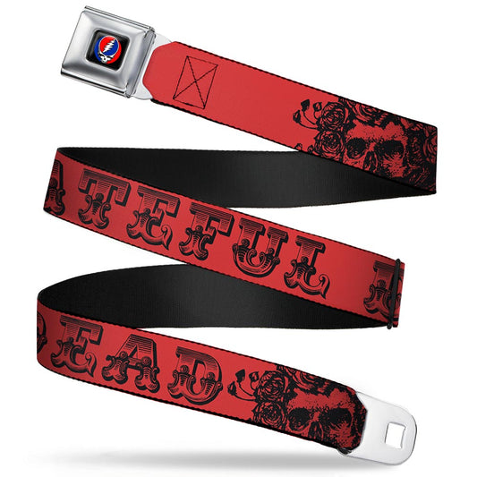 Grateful Dead Text With Skull and Roses Red Belt