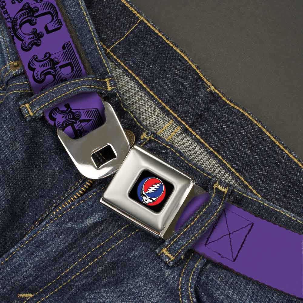 Grateful Dead Text With Skull and Roses Belt