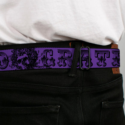 Grateful Dead Text With Skull and Roses Belt