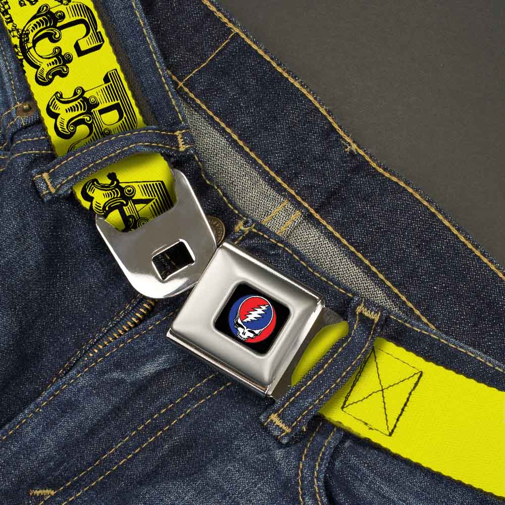 Grateful Dead Text with Skull and Roses Seatbelt Belt