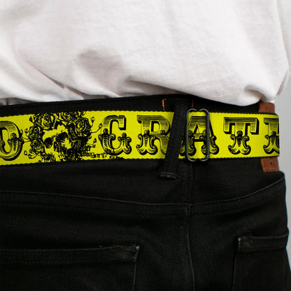 Grateful Dead Text with Skull and Roses Seatbelt Belt