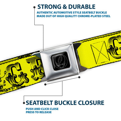 Grateful Dead Text with Skull and Roses Seatbelt Belt