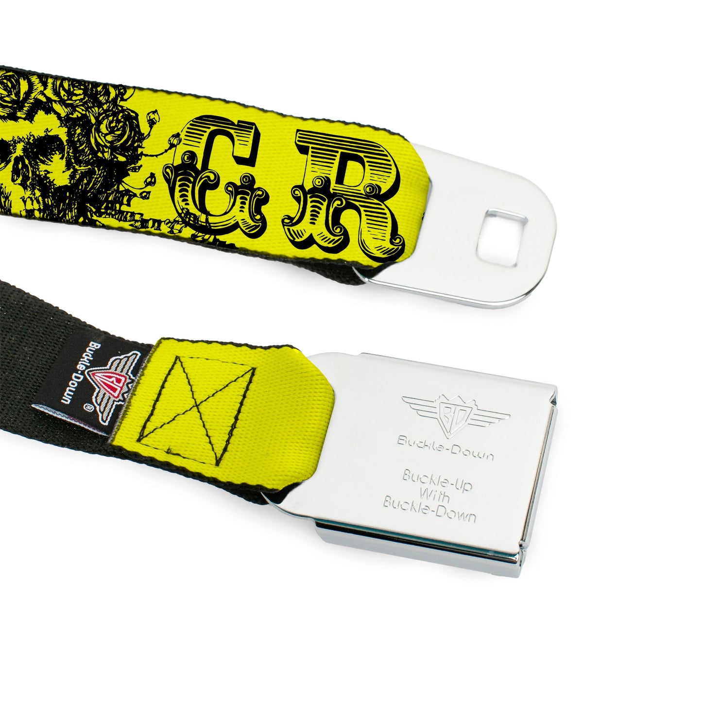 Grateful Dead Text with Skull and Roses Seatbelt Belt