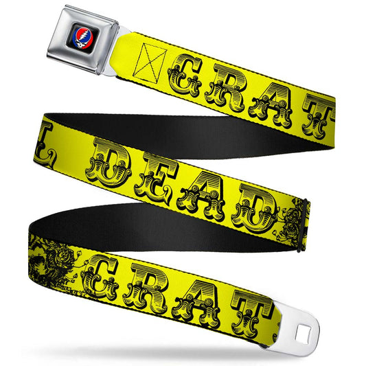 Grateful Dead Text with Skull and Roses Seatbelt Belt
