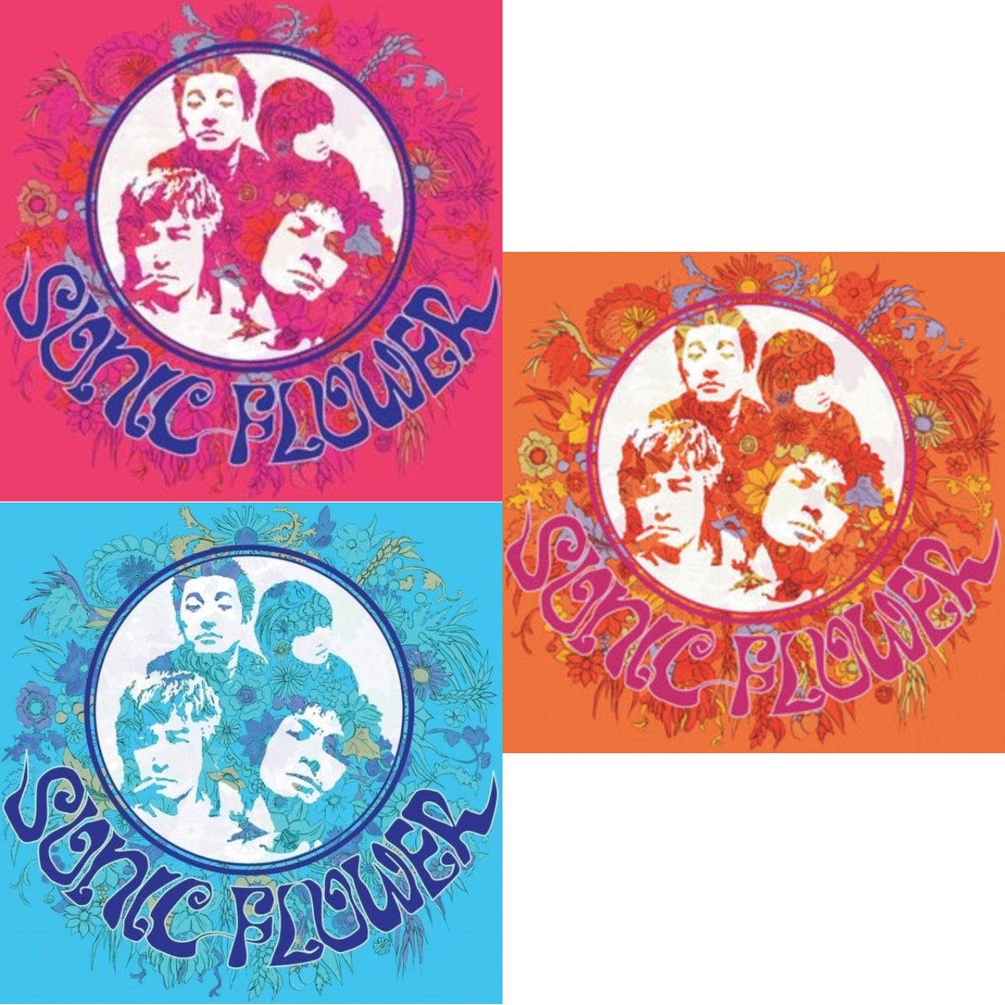 Sonic Flower - Sonic Flower (Alternate Cover) (Pink/Blue/White LP Vinyl) & Sonic Flower (Transparent Blue/White/Solid Blue Striped LP Vinyl) & Sonic Flower (Fuchsia LP Vinyl)