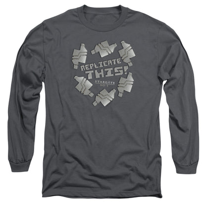 Sg1 Replicate This Mens Long Sleeve Shirt Charcoal Officially Licensed