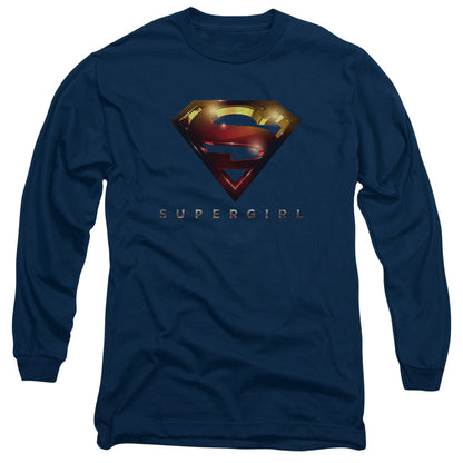 Supergirl Logo Glare Mens Long Sleeve Shirt Navy Officially Licensed