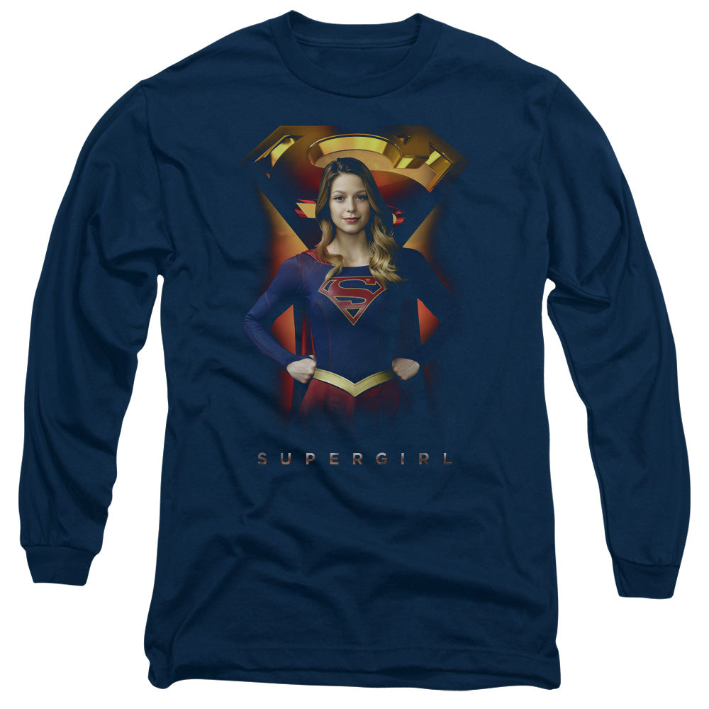 Supergirl Standing Symbol Mens Long Sleeve Shirt Navy Officially Licensed