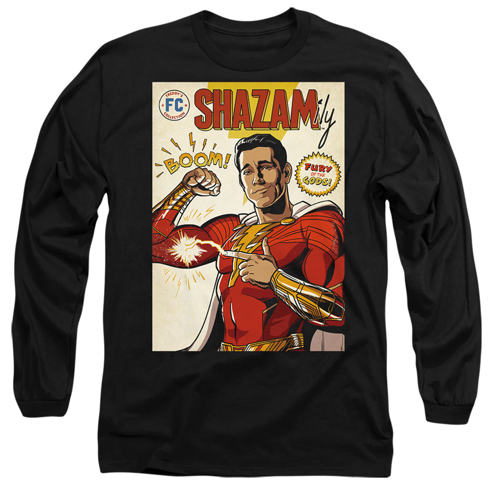 Shazam! Fury Of The Gods Shazam Comic Cover Mens Long Sleeve Shirt Black Officially Licensed
