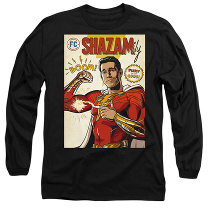 Shazam! Fury Of The Gods Shazam Comic Cover Mens Long Sleeve Shirt Black Officially Licensed